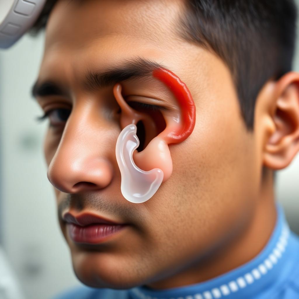 Silicone artificial ear prosthesis fitted on Indian patient