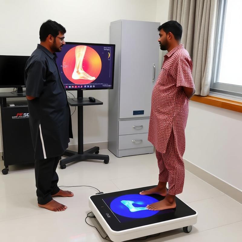 Indian patient on footscan platform with clinician