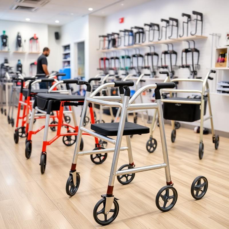 Walkers and rollators on display