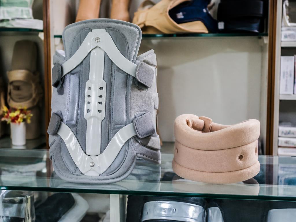 Spinal brace and cervical collar displayed at the orthotics centre