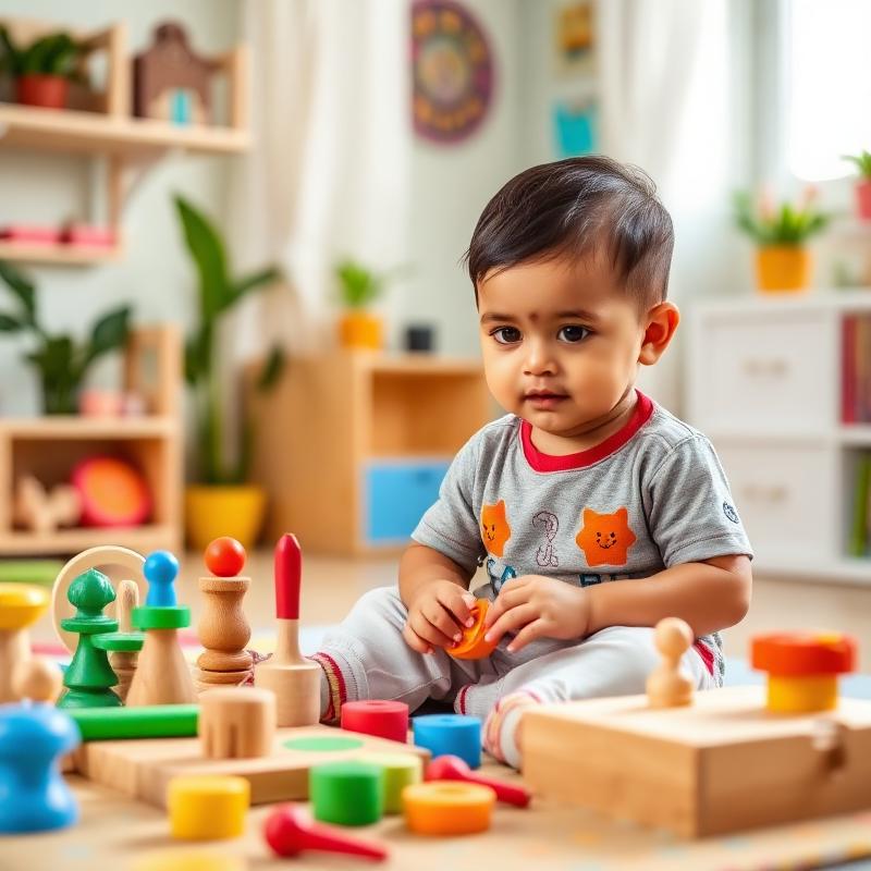 Indian child learning through colorful educational toys